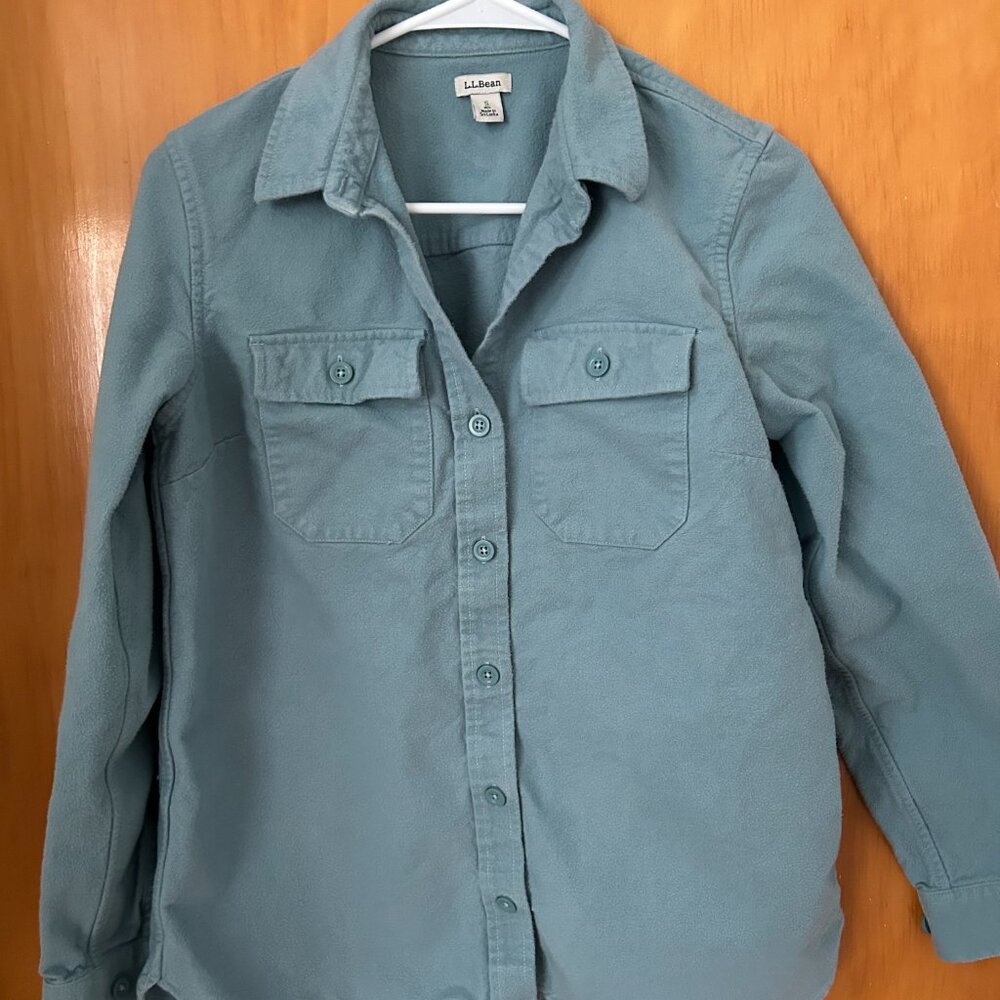 LL Bean Women's Teal Blue Long-Sleeve Flanel Button-down Size Small